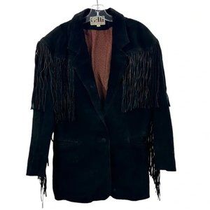 VINTAGE BLACK SUEDE FRINGE WESTERN BLAZER JACKET LEATHER SZ MEDIUM M